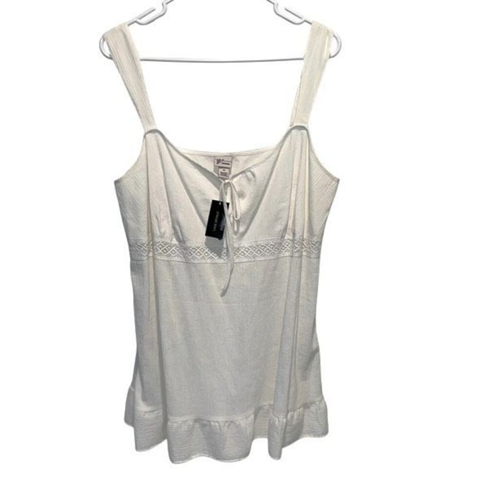 Venezia Lane Bryant Womens Cotton Crinkled Tie Neck Tank Top White Size 20 NWT